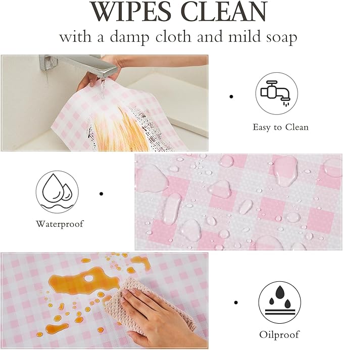 Beautysaid Shelf and Drawer Liner for Kitchen Cabinet, Non Adhesive Non Slip Shelf Paper Waterproof Washable Thickened for Dresser Pantry Shelve Bathroom Protector Liner(Pink Checker,23.6 in x 10 FT)