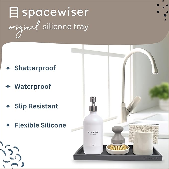 Spacewiser Countertop and Vanity Tray - 11.7" Silicone Bathroom Tray Countertop, Dish Soap Trays for Kitchen Counter, Sink Organizer Caddy Accessories, Toilet Plant Shower Makeup Mat Oil Holder