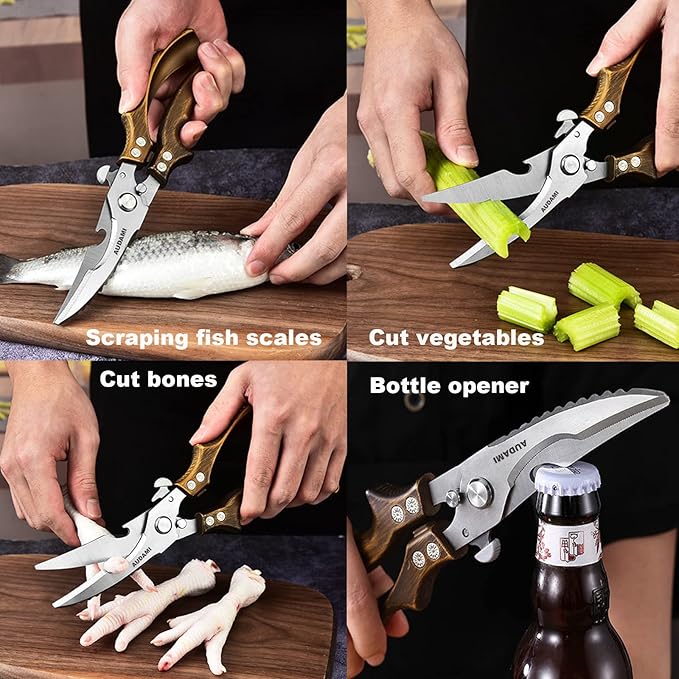 AUDAMI Premium Kitchen Shears 2-Pack Heavy Duty Poultry & Meat Scissors, Bone Shears for Cooking