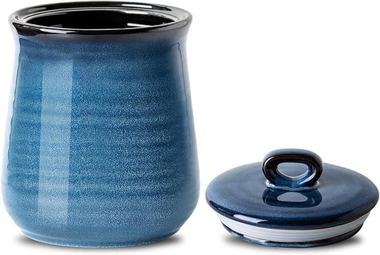 Hasense Ceramic Coffee Container with Airtight Lid, Candy Canister for Countertop, 80 FL OZ Large Food Storage Jar for Sugar,Tea,Flour,Spice,Salt,Cookies,Candy,Treat,Snack,Treats (Blue)