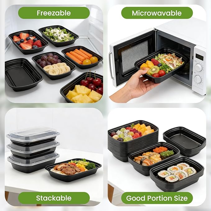 SEIION 28oz 50Pack Meal Prep Containers 1 Compartment with Lids, Food Storage Containers, Sturdy Leakproof, Microwave, Freezer, Dishwasher Safe Bento Box, BPA Free