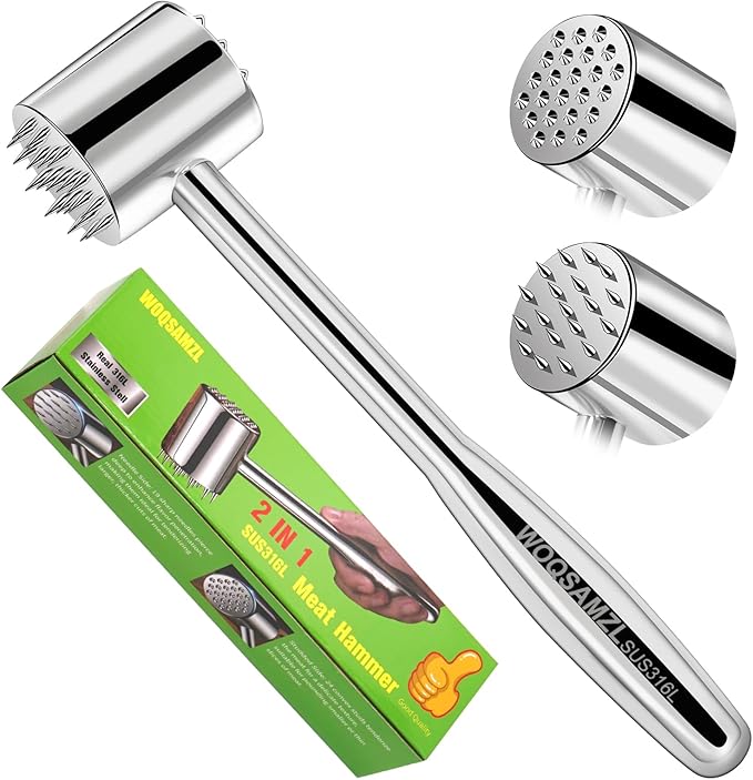 Real 316L Stainless Steel Meat Tenderizer Mallet Hammer,2-in-1 Professional Meat Tenderizer tool,Sharp Spikes for more Flavor,Commercial Grade Kitchen Mallet Pounder,Heavy Duty 1.09lb,Dishwasher Safe