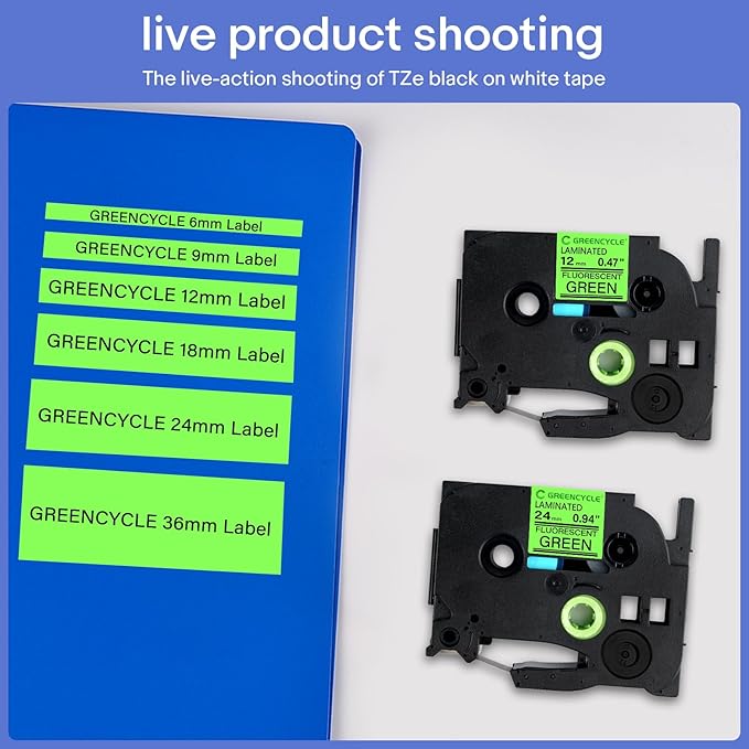 GREENCYCLE Compatible for TZ TZE D31 TZe-D31 AZE D31 0.47 Inch 1/2" Black on Fluorescent Green Laminated Label Tape 12mm x 5m for PTD210 D400AD D600 PTH100 PTH110 PT1290 PT-1230PC, 3 Pack