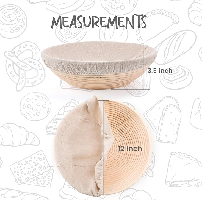 DOYOLLA Bread Proofing Baskets Set of 2 12 inch Round Dough Proofing Bowls w/Liners Perfect for Home Sourdough Bakers Baking