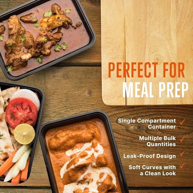 SQUATZ 150 Meal Prep Containers with Lids - 33oz, Microwave Safe, Reusable Food Storage, Freezer Safe, Leak-Free, Stackable Lunch Container, BPA Free, Includes 150(Forks, Knives, Spoons EACH)