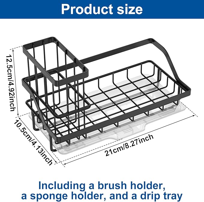 1PCS Sink Drain Rack Stainless Steel Sponge Holder Sink Organizer Rack Rustproof Kitchen Countertop Brush Sponge Holder with Detachable Drip Tray
