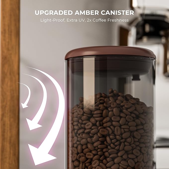 Amber Glass Coffee Canister 11OZ with Pop Lid - Airtight Jar with UV Protection to Lock in Freshness - Storage for Coffee Beans, Tea, Espresso, Sugar & Dry Food, Kitchen Countertop Container