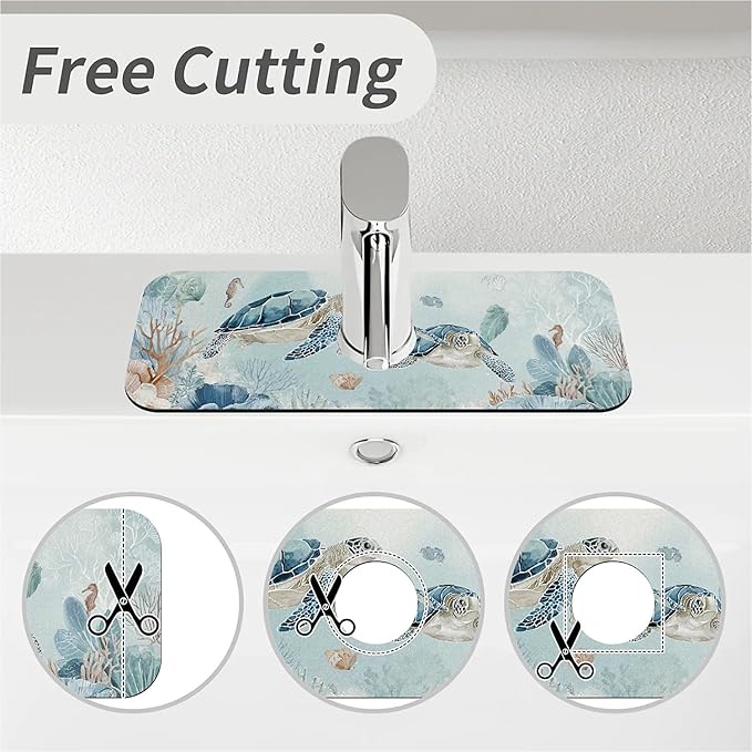 Kitchen Sink Splash Guard，two turtles Faucet Mat Sink Gadgets-Super Absorbent Fast Drying Mat Drip Catcher for Kitchen, Bathroom,Sink Mat, Dish Drying Mat, Bathroom(15" X 5.5" )