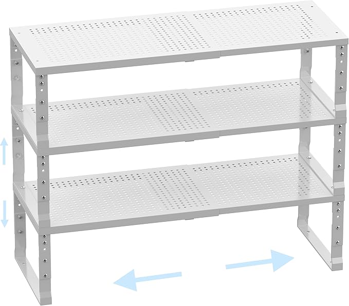 Ipotive Cabinet Shelf,Expandable Adjustable Stackable Kitchen Organizer,for cabinets, Kitchens, countertops, bathrooms Shelf Organizer(3Packs/White,Medium)