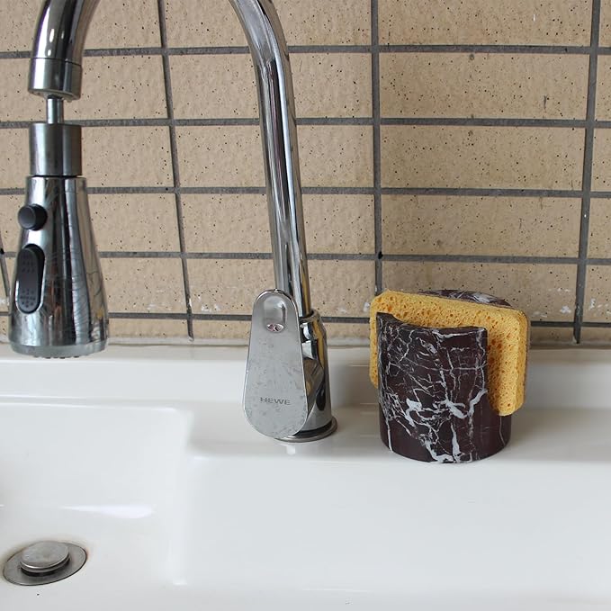Natural Marble Travertine Sponge Holder for Kitchen Counter, Drying Rack, Sponge Caddy for Sink Organizer - Rosa Levanto Marble