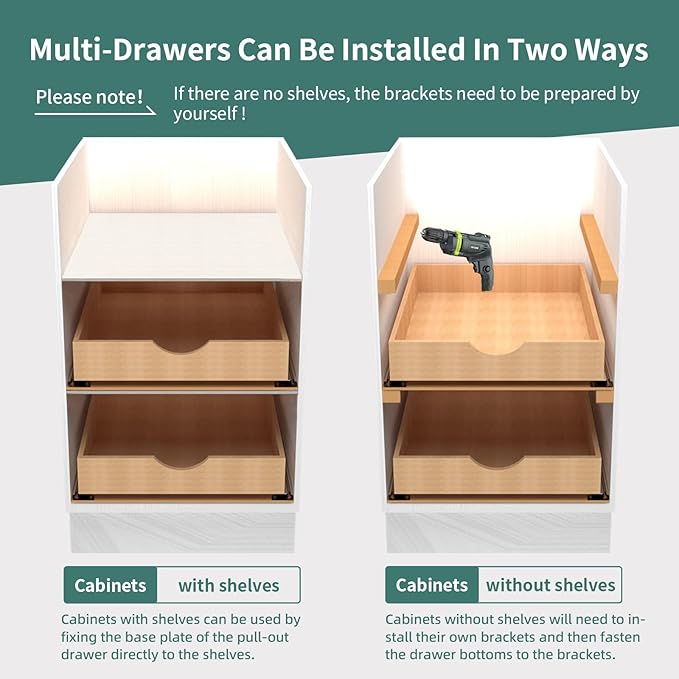 SITOO Fully Assembled Pull Out Cabinet Drawer, Wood Pull Out Cabinet Organizer, Soft Close Slide Out Pull Out Drawers for Kitchen Cabinets, Fast and Easy DIY Installation, 18”W x 21”D