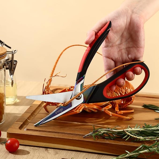 LIVINGO Heavy Duty Kitchen Scissors - Titanium Coated Sharp Poultry Shears Multipurpose for Cutting Chicken Bones, Meat, Vegetable Food, 9.5 Inches Comfortable Grip with Safe Lock