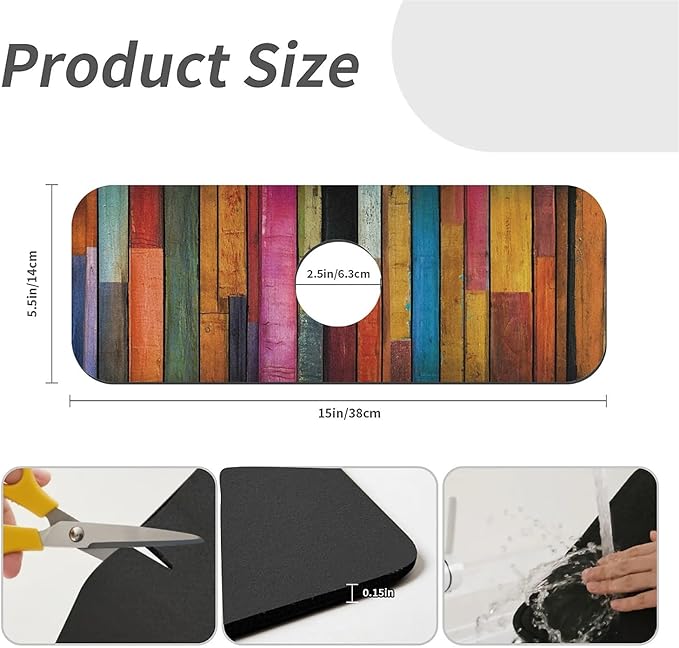 Kitchen Sink Splash Guard，Colorful wood grain Faucet Mat Sink Gadgets-Super Absorbent Fast Drying Mat Drip Catcher for Kitchen, Bathroom,Sink Mat, Dish Drying Mat, Bathroom(15" X 5.5" )
