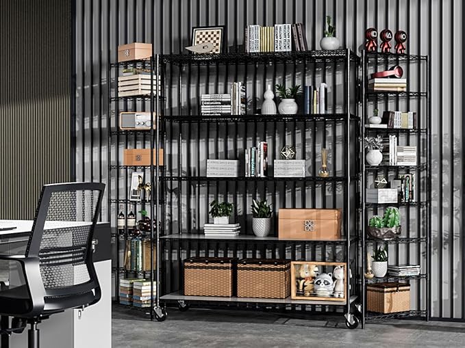 5 Tier NSF Wire Shelf Shelving Unit, 24 x 60 x 82 Inch 7500lbs Capacity Heavy Duty Adjustable Storage Metal Rack with Wheels/Leveling Feet & Shelf Liners, Ideal for Garage, Kitchen, and More - Black