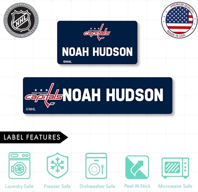 NHL Hockey Labels - Custom Peel and Stick, Waterproof Labels - Great for Organization, Sports, School, Day Camp Labels - 155 Pack (Washington Capitals)