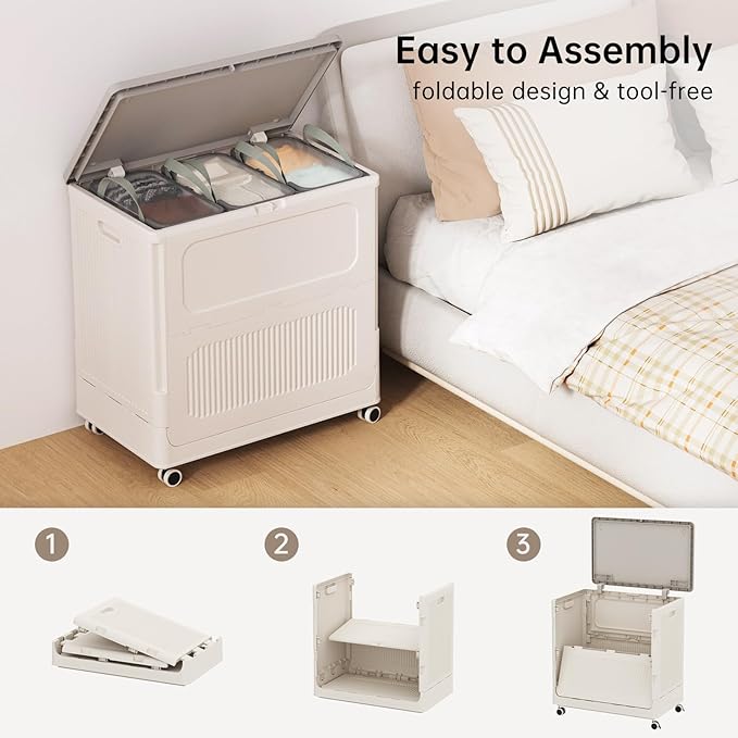 HAIXIN HOME 130L Stackable Storage Bin with 3 Storage Bags for Sorting and Organization, Foldable Storage Box with Wheels, Large Blanket Storage Container for Comforters, Bedding, Seasonal Clothing