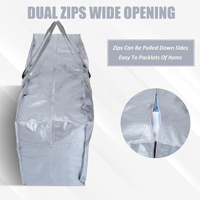 Windyun 4 Pack 168 Gallon Extra Large Moving Bags XXL Heavy Duty Storage Bag with Strong Zipper Handle Jumbo Big Tote Box Foldable for College Dorm Travel Clothes Duffle Blanket Pillow(Silver)