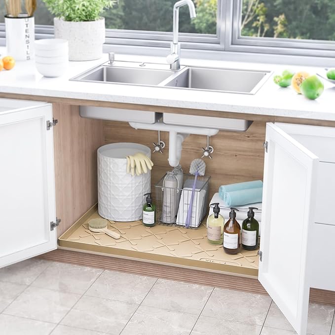 SIKADEER 19" x 19" Under Sink Mat Waterproof, Silicone Mat Kitchen Drawer Shelf and Cabinet Liner, Sink Protector for Kitchen Organizers and Storage, Boot Tray Pet Food Mats