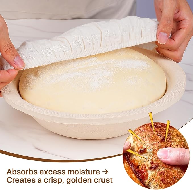 Non-Stick 10” Oval Wood Pulp Banneton Bread Proofing Basket Set, Sourdough Banneton Basket Kit, Bread Making Tool Sourdough Starter Kit with Proofing Bowl, Cover, Dough Whisk, Lame, Scraper