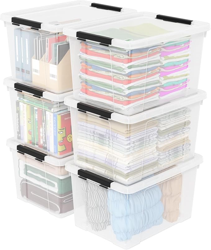 4-Pack 50 L Wheeled Clear Plastic Storage Latch Box, Large Clear Storage Bin with Lid