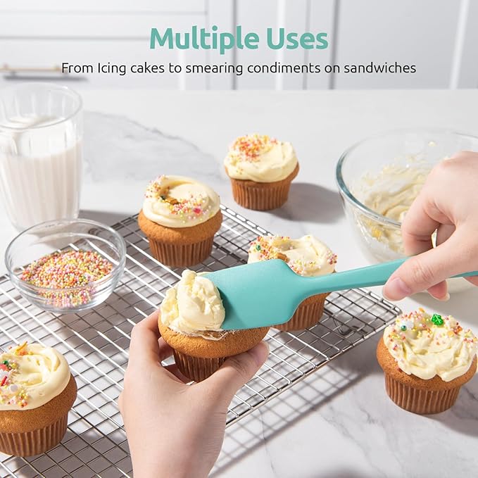U-Taste 600ºF Heat Resistant Silicone Spatulas: Flexible Food-Grade Silicon Baking Scraper, Kitchen Cooking Mixing Utensils with Upgraded Sturdy Handle Tip for Nonstick Cookware (4-Pc., Teal)