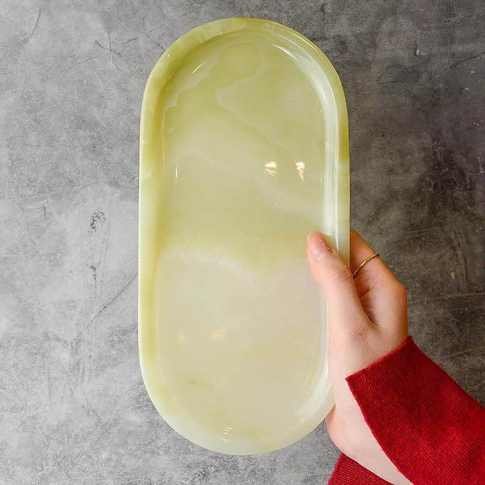 SWRONP Marble Tray for Kitchen Counter,Stone Tray for Bathroom Countertop,Dresser Small Vanity Decor,Storage Trays for Perfumes,Candles,Jewelry (Greener)