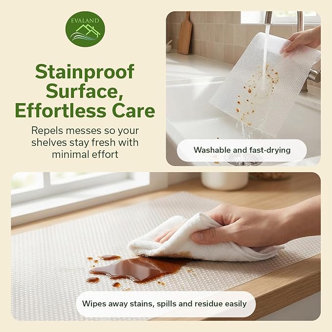 EVALAND Shelf Liners for Kitchen Cabinets Non-Adhesive 13.8" x 20 FT Clear Drawer Liner Non Slip, Washable Cabinet Liner, Waterproof Shelf Liners for Cabinets, Refrigerator Bathroom Pantry Cabinet Mat