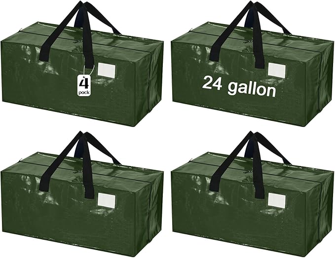 4 Pcs 24 Gallon Extra Large Moving Bags Heavy Duty Storage Bag with Strong Zipper Handle Foldable XXL Jumbo Storage Tote Packing Moving Box for College Dorm Travel Cloth Duffle (Green)