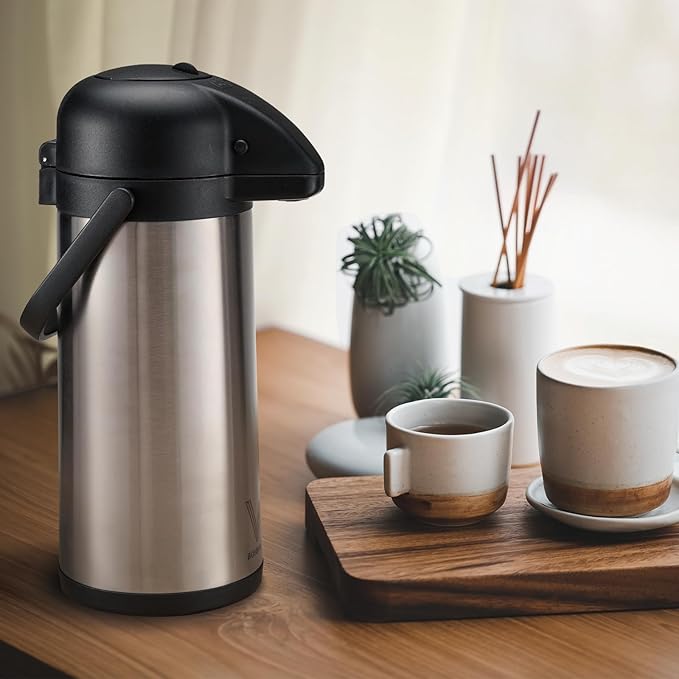 85 oz (2.5L) Airpot Coffee Carafe with Pump, Insulated Stainless Steel Coffee Dispenser, Coffee Carafes for Keeping Hot/Cold, Hot Beverage Dispenser for Party