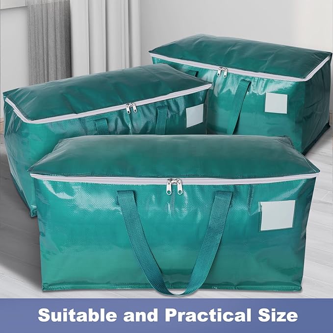 StorageRight Moving Bags-Heavy Duty Moving Boxes, Storage Totes with Zipper, Reinforced Handles and Tag Pocket-Collapsible Moving Supplies for moving, Storage and Travel 93L(Green-4 Pack)