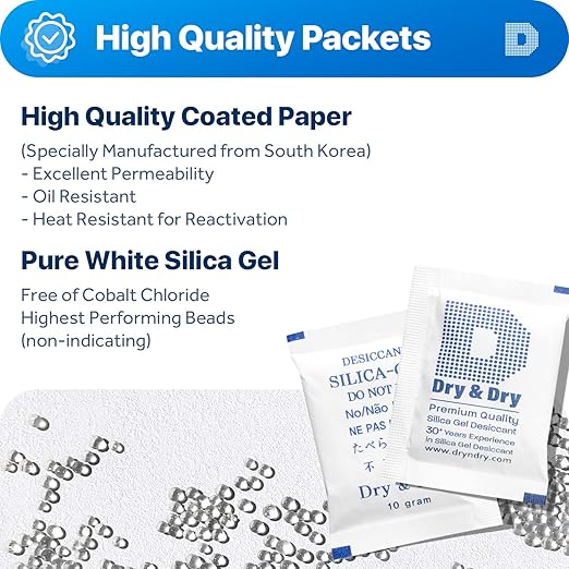 Dry & Dry 10 Gram [1000 Packets] Silica Gel Packets Silica Gel Desiccants, Silica Gel Packs - Rechargeable (Food Safe) Silica Gel Packets, Silica Packets