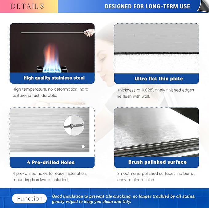 Stainless Steel Backsplash for Stove 24"x30" Stove Backsplash Protector for Wall Metal Range Splash for Kitchen Wall with Screw Included（0.05" Thick)