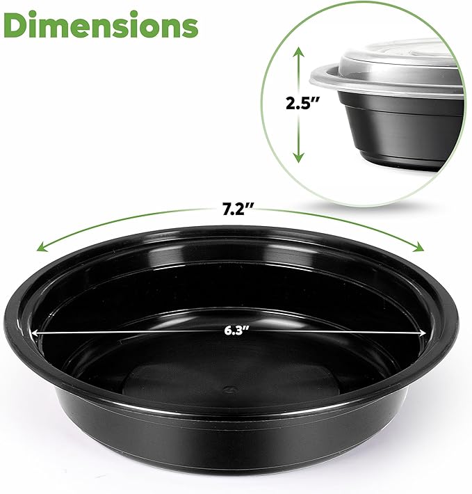 GUSTO [24 oz - Case of 150 Round Meal Prep Containers with Lids – Reusable, Microwaveable, Dishwasher & Freezer Safe, BPA-Free Food Storage Containers for Portion Control (Formerly Comfy Package)