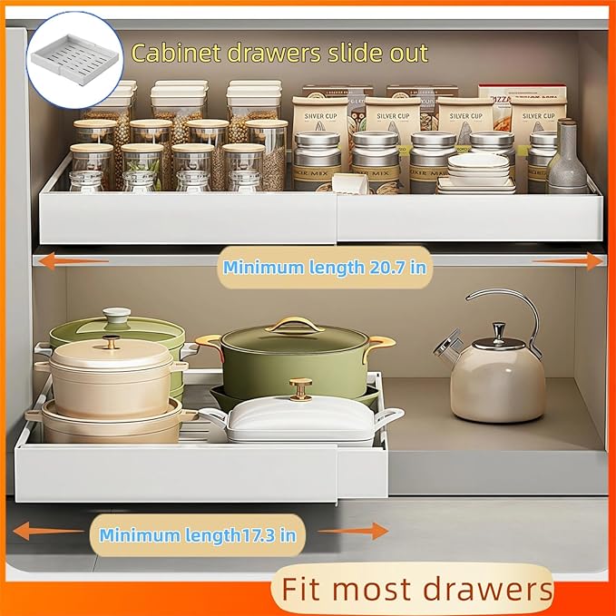 RAKSONIC Non-punch Retractable Cabinet Pull-Out Basket, Perfect for Housewives and Culinary Enthusiasts,Pull-Out Ahelf Kitchen Storage Device for Sinks and Drawers.(Grey-Small)