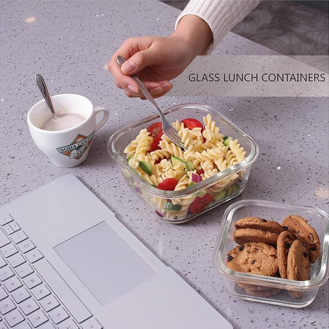 Glass Food Storage Containers with Lids, [18 Piece] Glass Meal Prep Containers, Containers for Food Storage with Lids, BPA Free & Leak Proof (9 Lid & 9 Container)