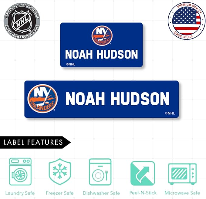 NHL Hockey Labels - Custom Peel and Stick, Waterproof Label - Great for Organization, Sports, School, Day Camp Labels - 155 Pack (New York Islanders)