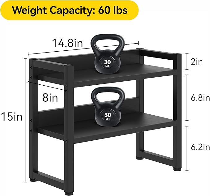 KOPEAYA Kitchen Countertop Shelf Organizer, 3 Tier Large Kitchen Storage Spice Rack Cabinet Organizer with Metal Leg for Countertop Pantry, Coffee Bar Organizer, Bathroom Countertop Organizer, Black