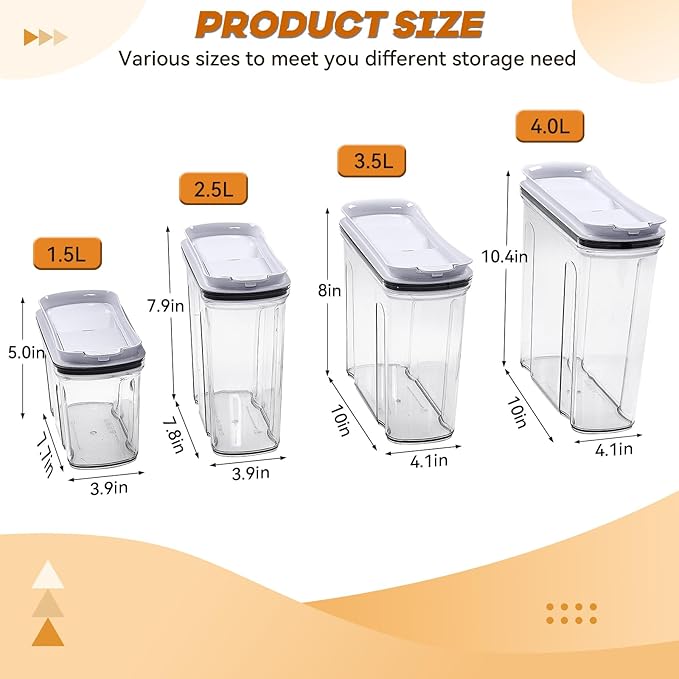 FreshKeeper Cereal Containers Storage Set, Airtight Food Storage Container with Lid 3.5L,2PCS BPA-FREE Plastic Pantry Organization Canisters for Rice Cereal Flour Sugar Dry Food in Kitchen…