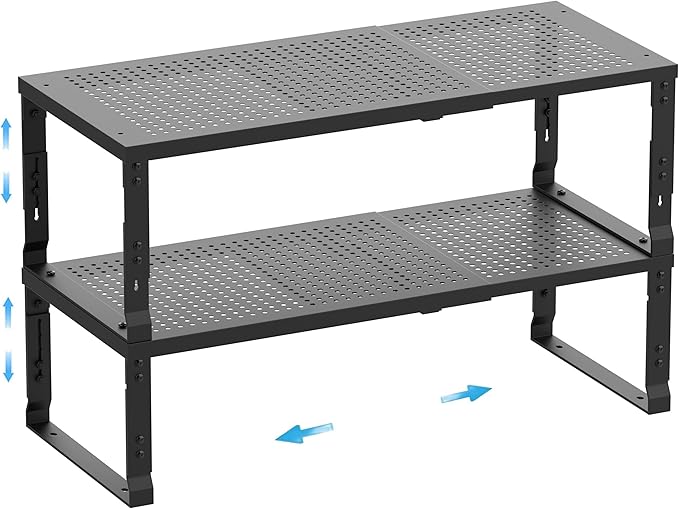Wobmmi Expandable Spice Rack,Stackable Storage for Cabinet, Multi-Functional Kitchen Shelving,Height-Adjustable,Sustainable Organizer Solution(2Packs/Black/Medium)