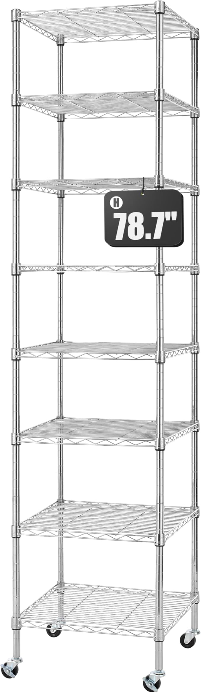 Finnhomy Heavy Duty 8 Tier Wire Shelving with Wheels 18x18x78.7-inches 8 Shelves Metal Storage Rack Thicken Steel Tube, Pantry Shelves for Storage, Adjustable Shelving Unit, NSF Certified, Chrome