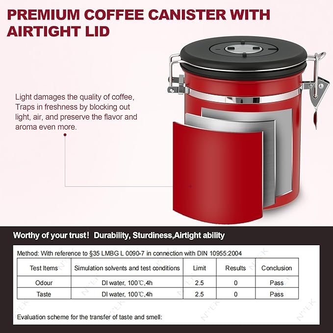 ShanSon Coffee Canister Airtight Coffee Container Stainless Steel Coffee Bean Storage Container with Scoop Coffee Canister for Beans Grounds Sugar Flour Tea Cereal,16OZ,Red
