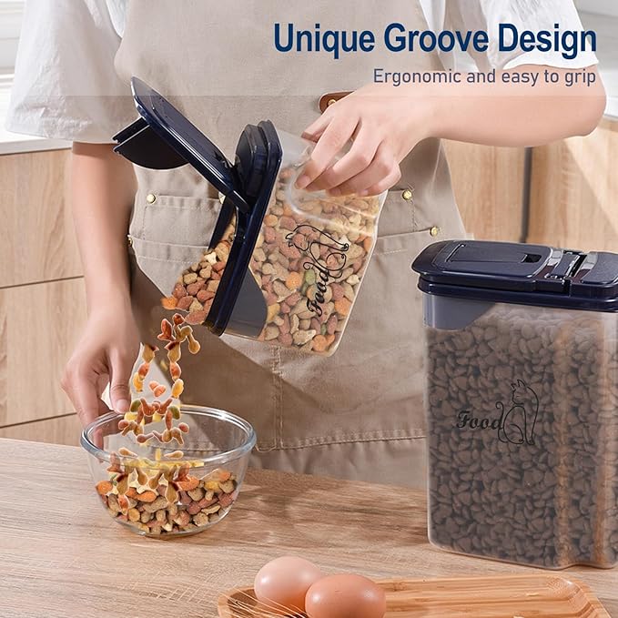 Cat Food Storage Container Combo (4L+1.5L),2 Pcs Airtight Pet Food Containers with Built In Spout,Cat Treat Bin with Measuring Cup,Travel Cat Dog Food Container,BPA Free,Easy Grip