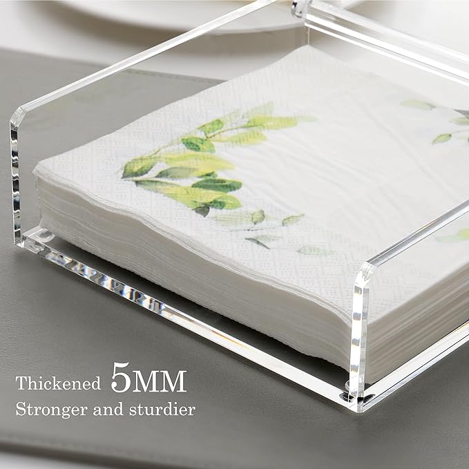 DINGHUO Flat Acrylic Napkin Holder for Table, Open Side Design Napkin Dispenser with Weighted Arm, Square Paper Holder for Restaurant, Kitchen, Bathroom, Countertop, Dinner