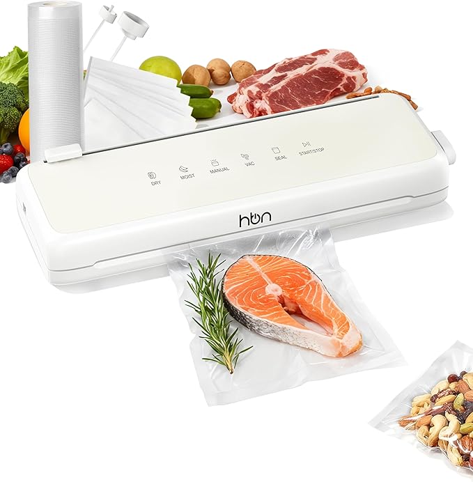 HBN Vacuum Sealer Compact Food Vacuum Sealer Machine Automatic Kitchen Food Sealer Countertop Double Heat Seal Built-in Cutter with 1 Roll & 20 Bags