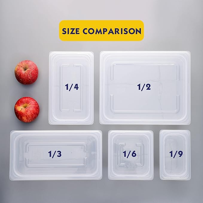 BIEAMA 6 Pack 1/3 Size 4'' Deep Food Pans with Lids, Translucent Polypropylene, BPA-free, Commercial Stackable Freezer-safe Storage for Restaurants, Buffets