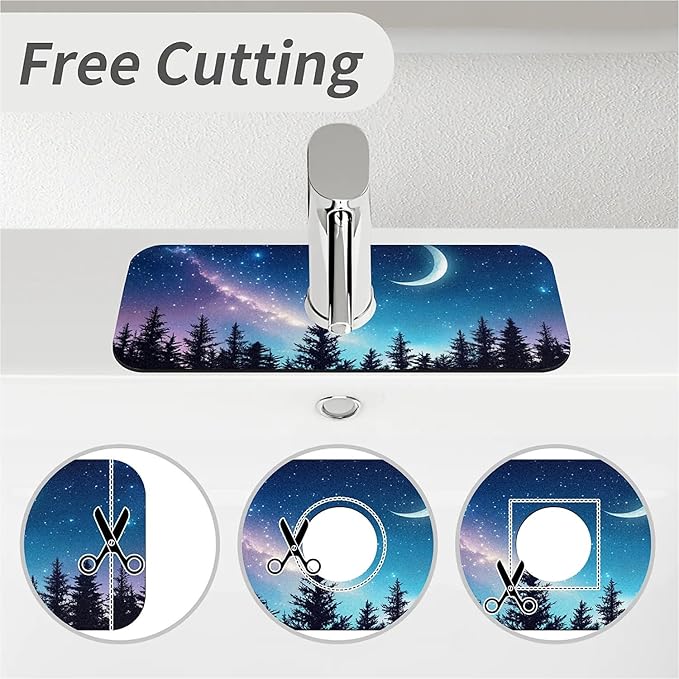 Kitchen Sink Splash Guard，Starry sky Milky Way forest Faucet Mat Sink Gadgets-Super Absorbent Fast Drying Mat Drip Catcher for Kitchen, Bathroom,Sink Mat, Dish Drying Mat, Bathroom(15" X 5.5" )