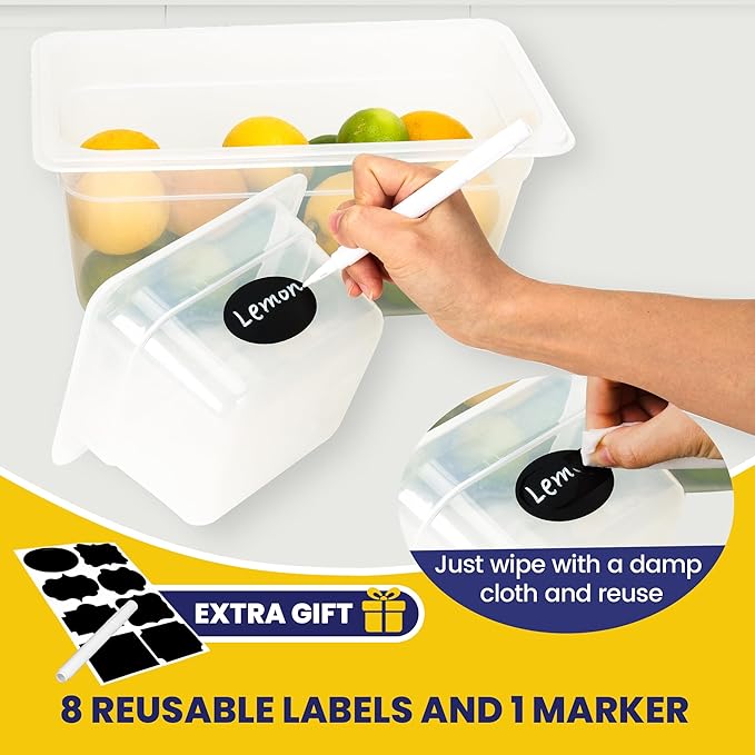 BIEAMA 6 Pack Plastic Food Pans with Lids, 1/3 Size 6'' Deep, Translucent, Commercial, BPA-free, Stackable Storage for Restaurants, Buffets