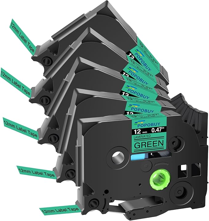 TZ TZe 12mm 0.47 Laminated Green Tape Compatible for Ptouch TZ731 TZ-731 TZe-731 TZe731 Label Tape for PTD210 PTD400 PTD220 PTH110 Label Maker, 5 Pack Black on Green