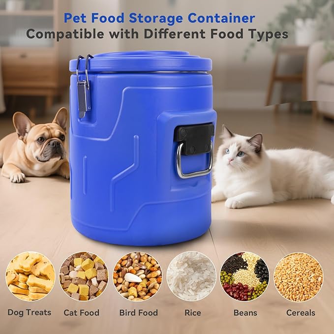 Newget 20lb Dog Food Storage Container, Stainless Steel Airtight Pet Food Storage Container and Durable Plastic Food Container, Large Metal Cat Food Container with Lid and Scoop to Keep Fresh