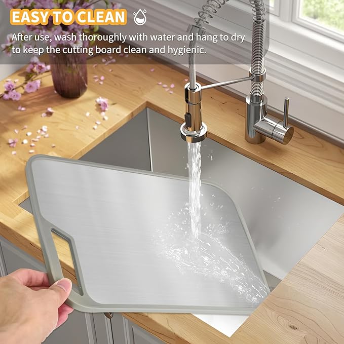 LIHOOOOM Cutting Board for Kitchen, Stainless Steel Cutting Board Easy to Clean,Double Sided Large Cutting Boards 15.7 X 10.6 inch,Dishwasher Safe